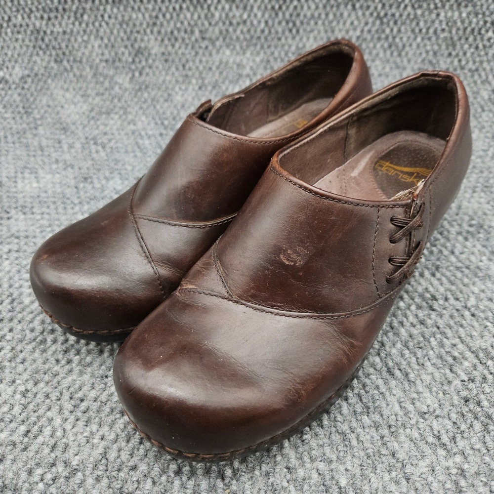 Dansko Stacie‎ (Women's 39) Brown Leather Clogs Mules Nurse Slip On Heel Shoes